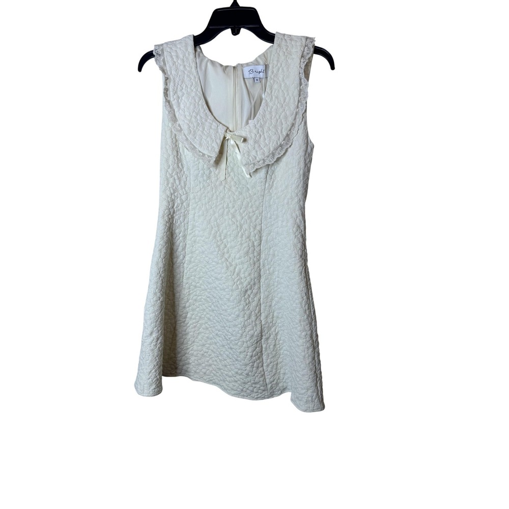B.right Dress Womens‎ Medium White Jacquard Collared Bow Mini Party Wedding